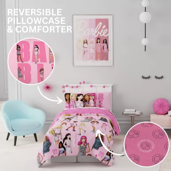Franco Barbie Barbiecore Bedding Super Soft Comforter and Sheet Set with Sham 5 Piece Twin Size College Dorm Essentials Official Licensed ProductBarbie Twin
