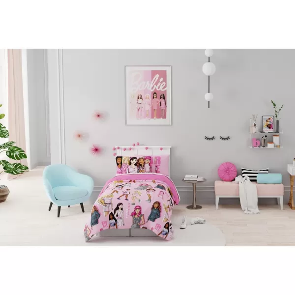 Franco Barbie Barbiecore Bedding Super Soft Comforter and Sheet Set with Sham 5 Piece Twin Size College Dorm Essentials Official Licensed ProductBarbie Twin
