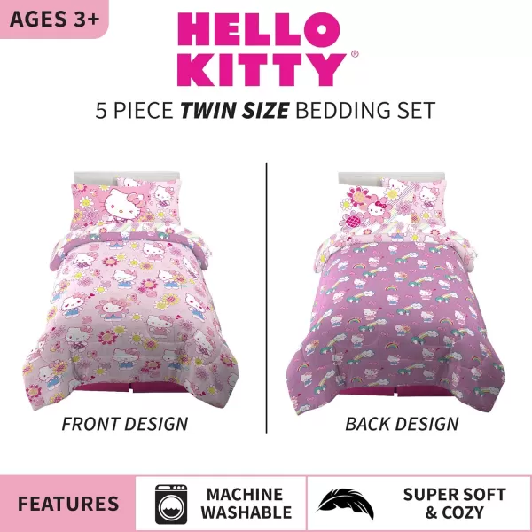 Franco Barbie Barbiecore Bedding Super Soft Comforter and Sheet Set with Sham 5 Piece Twin Size College Dorm Essentials Official Licensed ProductHello Kitty  Rainbow Garden 5 Piece Twin Size