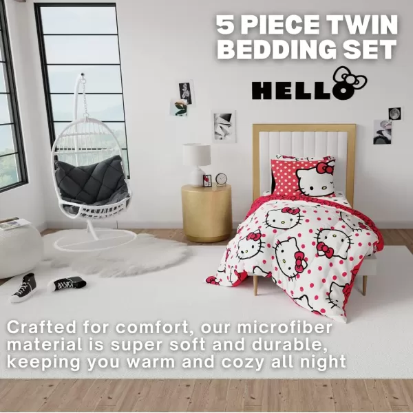 Franco Barbie Barbiecore Bedding Super Soft Comforter and Sheet Set with Sham 5 Piece Twin Size College Dorm Essentials Official Licensed ProductHello Kitty 5 Piece Twin Size
