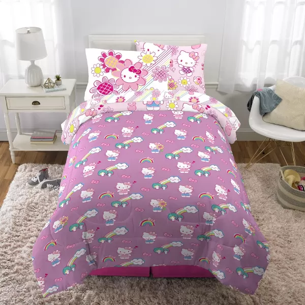 Franco Barbie Barbiecore Bedding Super Soft Comforter and Sheet Set with Sham 5 Piece Twin Size College Dorm Essentials Official Licensed ProductHello Kitty  Rainbow Garden 5 Piece Twin Size