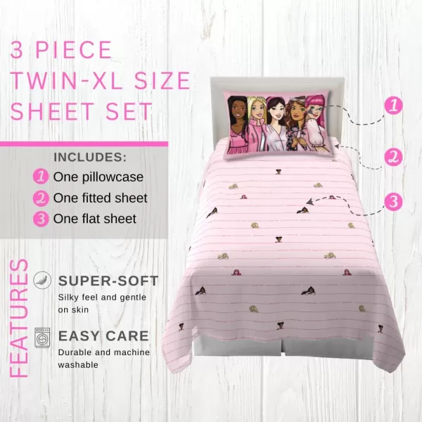 Franco Barbie Barbiecore Bedding Super Soft Microfiber Twin XL Sheet Set College Dorm Essentials Official Licensed ProductBarbie Twin XL