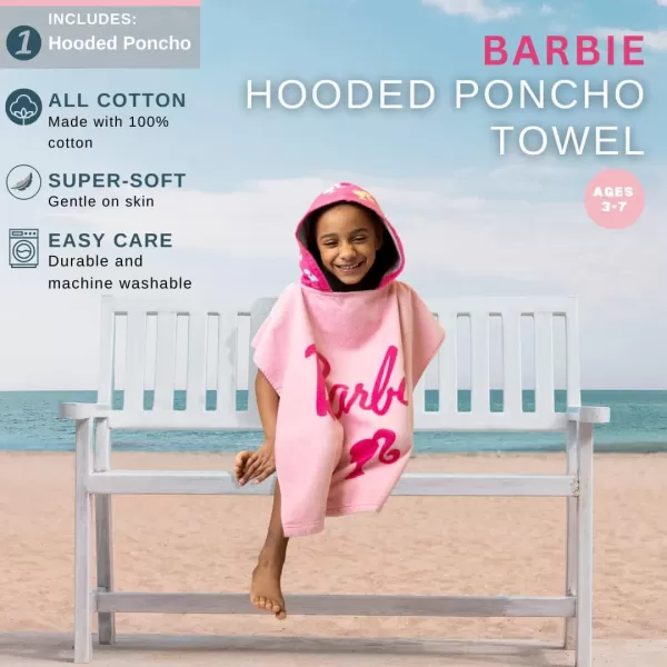 Franco Barbie Kids BeachPoolBathCamping Hooded Towel Poncho 24 X 22 Absorbent Cotton Cover up 100 Official Licensed Barbie Product LargeBarbie Large