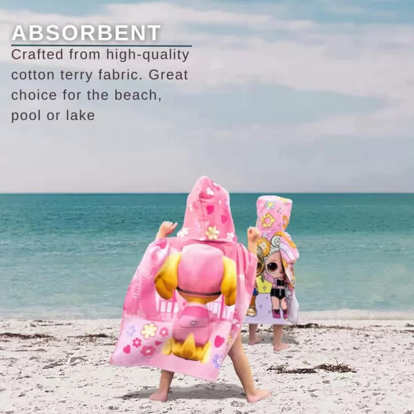 Franco Barbie Kids BeachPoolBathCamping Hooded Towel Poncho 24 X 22 Absorbent Cotton Cover up 100 Official Licensed Barbie Product LargeLol Surprise Large