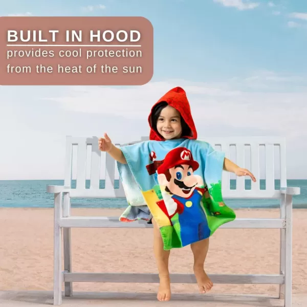 Franco Barbie Kids BeachPoolBathCamping Hooded Towel Poncho 24 X 22 Absorbent Cotton Cover up 100 Official Licensed Barbie Product LargeSuper Mario Large