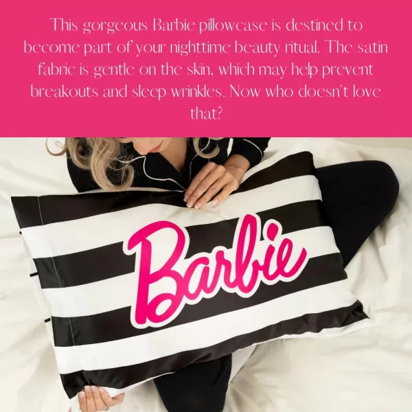 Franco Collectibles Barbie Movie Black amp White Striped Beauty Silky Satin Standard Pillowcase Cover 20x30 for Hair and Skin Official Licensed ProductBarbie Standard