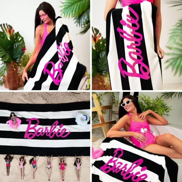 Franco Collectibles Barbie Movie Black amp White Striped Soft Cotton BathPoolBeach Towel 60 in x 30 in Official Licensed Barbie ProductBarbie 60x30