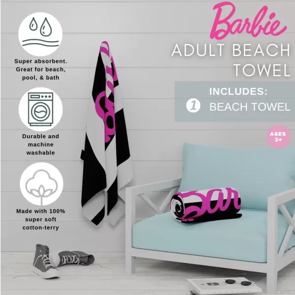 Franco Collectibles Barbie Movie Black amp White Striped Soft Cotton BathPoolBeach Towel 60 in x 30 in Official Licensed Barbie ProductBarbie 60x30