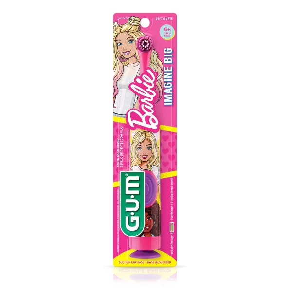 GUM Barbie Kids Power Electric Toothbrush with Suction Cup Base for Home or Travel Oral Health and Dental Plaque Removal Ages 3 Pack of All 44 Count Pack of 1