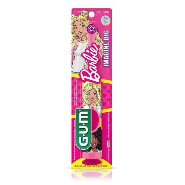 GUM Barbie Kids Power Electric Toothbrush with Suction Cup Base for Home or Travel Oral Health and Dental Plaque Removal Ages 3 Pack of All 44 Count Pack of 1