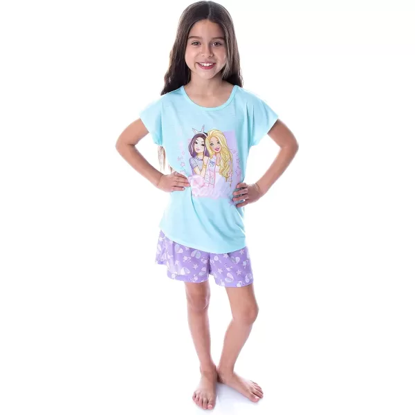 INTIMO Barbie Little Girls Barbie Doll Unicorn Love Shirt and Shorts 2 PC Pajama SetSkyblue