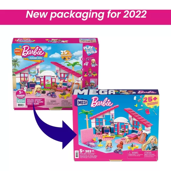 MEGA Barbie Building Toys Playset Malibu Dream House with 303 Pieces 2 MicroDolls Accessories and Furniture 3 PetsMEGA Barbie Building Toys Playset Malibu Dream House with 303 Pieces 2 MicroDolls Accessories and Furniture 3 Pets