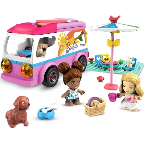 MEGA Barbie Camper Building Toy Vehicle Playset Adventure DreamCamper with 123 Pieces 2 MicroDolls Accessories Pets and FurnitureBarbie Dreamcamper