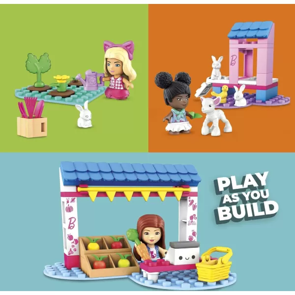 Mega Barbie Toy Building Set Farmers Market with 3 Barbie MicroDolls 4 Barbie Pets and Accessories Easy to Build Set for Ages 4 and UpBarbie Farmers Market