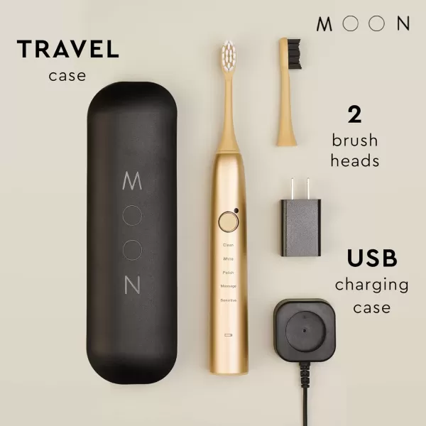 Moon Barbie The Movie x Pink Sonic Electric Toothbrush for Adults 5 Smart Modes to Clean Whiten Massage and Polish Teeth Rechargeable with Travel CaseGold