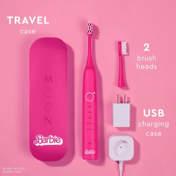 Moon Barbie The Movie x Pink Sonic Electric Toothbrush for Adults 5 Smart Modes to Clean Whiten Massage and Polish Teeth Rechargeable with Travel CasePink