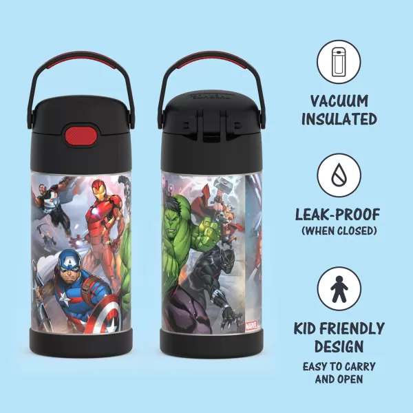 THERMOS FUNTAINER 12 Ounce Stainless Steel Vacuum Insulated Kids Straw Bottle BarbieAvengers 12 Ounce Licensed Characters