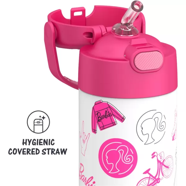 THERMOS FUNTAINER 12 Ounce Stainless Steel Vacuum Insulated Kids Straw Bottle BarbieBarbie 12 Ounce Licensed Characters