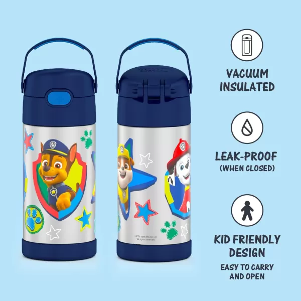 THERMOS FUNTAINER 12 Ounce Stainless Steel Vacuum Insulated Kids Straw Bottle BarbieBlue Paw Patrol 12 Ounce Licensed Characters