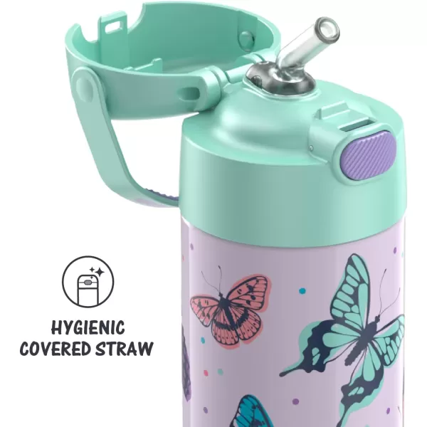 THERMOS FUNTAINER 12 Ounce Stainless Steel Vacuum Insulated Kids Straw Bottle BarbieButterfly Frenzy 12 Ounce Decorated