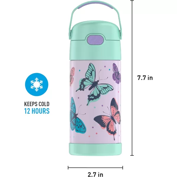 THERMOS FUNTAINER 12 Ounce Stainless Steel Vacuum Insulated Kids Straw Bottle BarbieButterfly Frenzy 12 Ounce Decorated