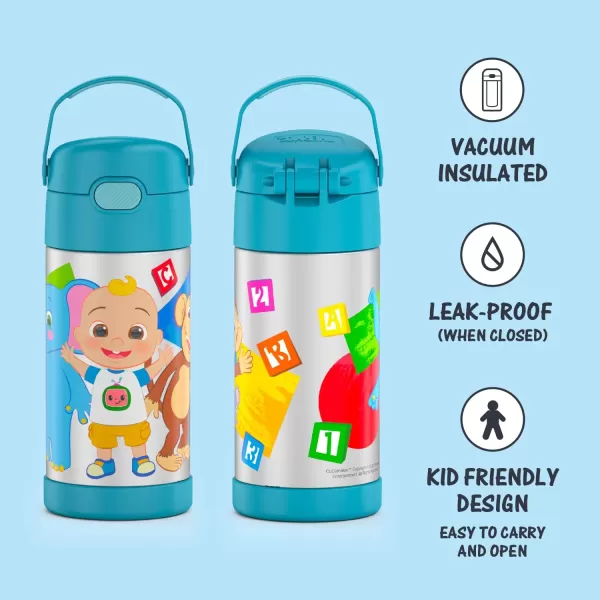 THERMOS FUNTAINER 12 Ounce Stainless Steel Vacuum Insulated Kids Straw Bottle BarbieCocomelon 12 Ounce Licensed Characters