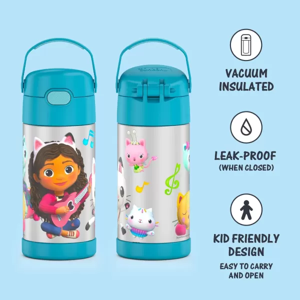 THERMOS FUNTAINER 12 Ounce Stainless Steel Vacuum Insulated Kids Straw Bottle BarbieGabbys Dollhouse 12 Ounce Licensed Characters