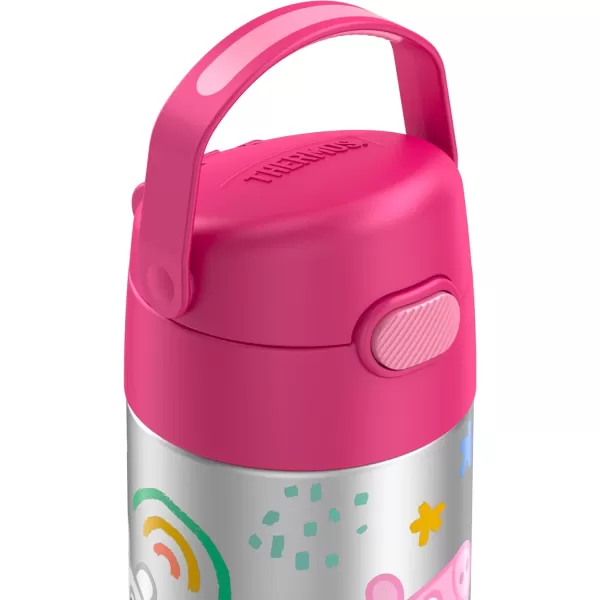 THERMOS FUNTAINER 12 Ounce Stainless Steel Vacuum Insulated Kids Straw Bottle BarbiePeppa Pig 12 Ounce Licensed Characters