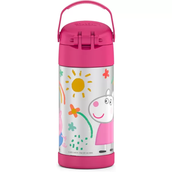 THERMOS FUNTAINER 12 Ounce Stainless Steel Vacuum Insulated Kids Straw Bottle BarbiePeppa Pig 12 Ounce Licensed Characters