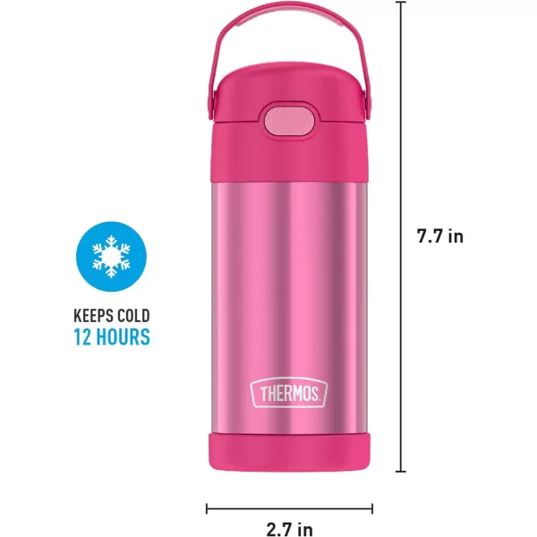 THERMOS FUNTAINER 12 Ounce Stainless Steel Vacuum Insulated Kids Straw Bottle BarbiePink 12 Ounce Solid Color