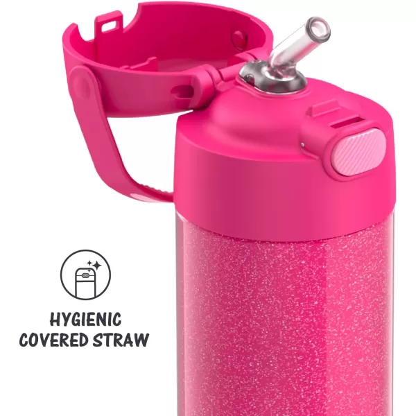 THERMOS FUNTAINER 12 Ounce Stainless Steel Vacuum Insulated Kids Straw Bottle BarbiePink Gitter 12 Ounce Solid Color