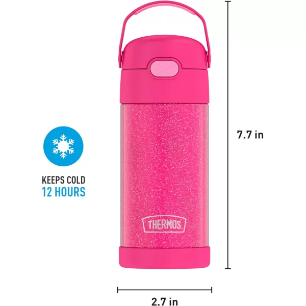 THERMOS FUNTAINER 12 Ounce Stainless Steel Vacuum Insulated Kids Straw Bottle BarbiePink Gitter 12 Ounce Solid Color