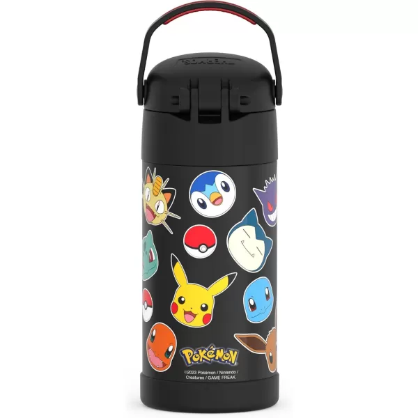 THERMOS FUNTAINER 12 Ounce Stainless Steel Vacuum Insulated Kids Straw Bottle BarbiePokemon 12 Ounce Licensed Characters