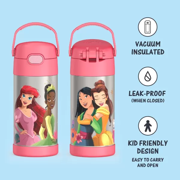 THERMOS FUNTAINER 12 Ounce Stainless Steel Vacuum Insulated Kids Straw Bottle BarbiePrincess 12 Ounce Licensed Characters