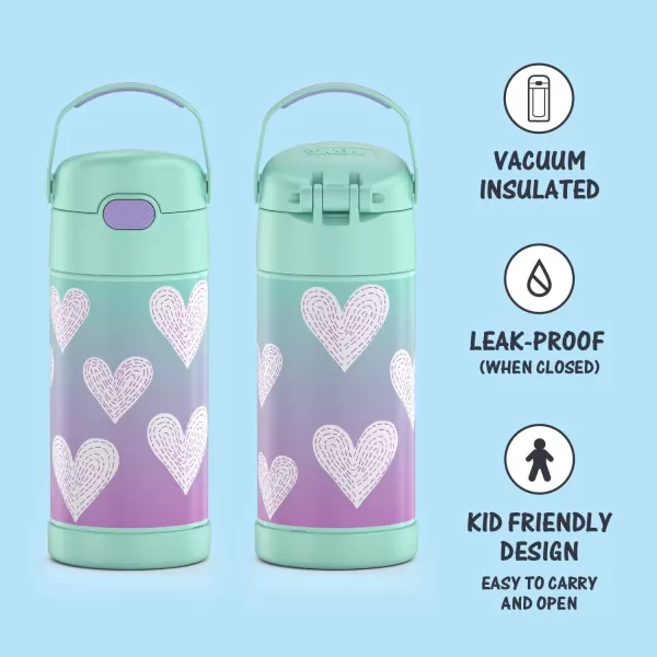 THERMOS FUNTAINER 12 Ounce Stainless Steel Vacuum Insulated Kids Straw Bottle BarbiePurple Hearts 12 Ounce Decorated