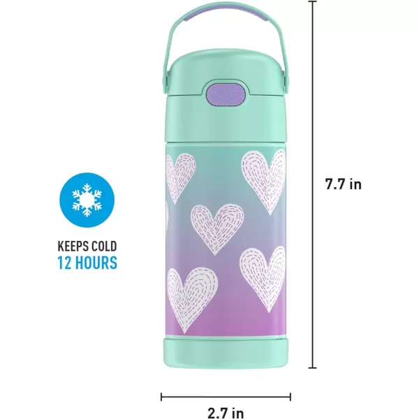 THERMOS FUNTAINER 12 Ounce Stainless Steel Vacuum Insulated Kids Straw Bottle BarbiePurple Hearts 12 Ounce Decorated