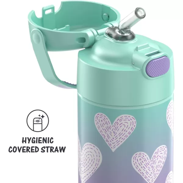 THERMOS FUNTAINER 12 Ounce Stainless Steel Vacuum Insulated Kids Straw Bottle BarbiePurple Hearts 12 Ounce Decorated