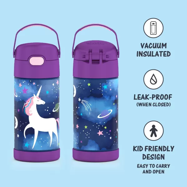 THERMOS FUNTAINER 12 Ounce Stainless Steel Vacuum Insulated Kids Straw Bottle BarbieSpace Unicorn 12 Ounce Decorated