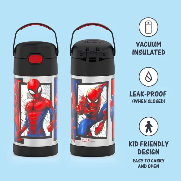 THERMOS FUNTAINER 12 Ounce Stainless Steel Vacuum Insulated Kids Straw Bottle BarbieSpiderMan 12 Ounce Licensed Characters