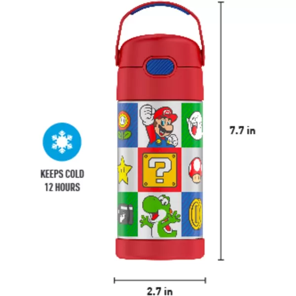 THERMOS FUNTAINER 12 Ounce Stainless Steel Vacuum Insulated Kids Straw Bottle BarbieSuper Mario Brothers 12 Ounce Licensed Characters