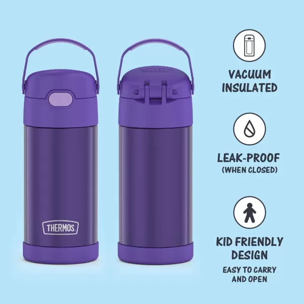 THERMOS FUNTAINER 12 Ounce Stainless Steel Vacuum Insulated Kids Straw Bottle BarbieViolet 12 Ounce Solid Color