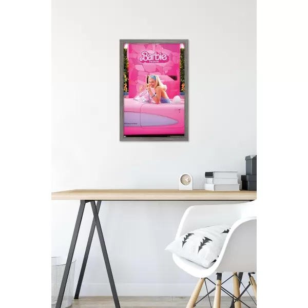 Trends International Mattel Barbie The Movie  Barbie Car Wall Poster 22375 x 34 Unframed Version1472 x 2237 Barnwood Framed Version