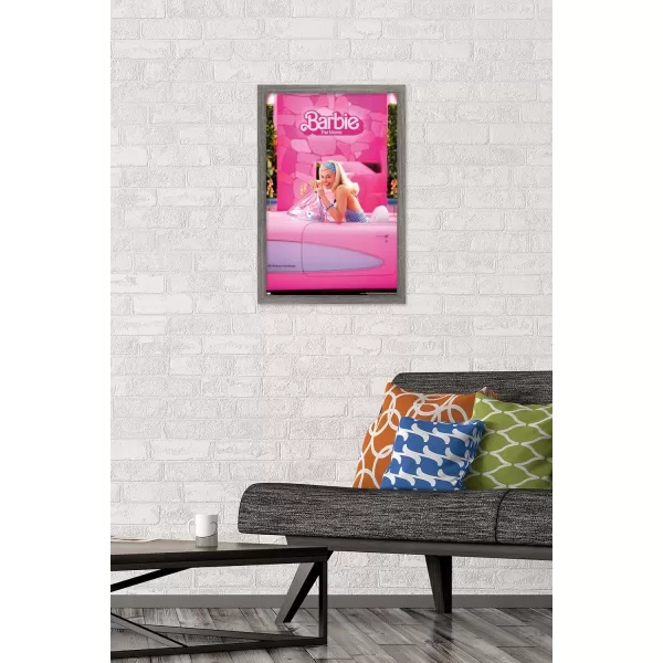 Trends International Mattel Barbie The Movie  Barbie Car Wall Poster 22375 x 34 Unframed Version1472 x 2237 Barnwood Framed Version