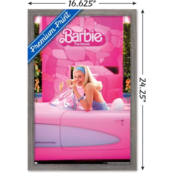 Trends International Mattel Barbie The Movie  Barbie Car Wall Poster 22375 x 34 Unframed Version1472 x 2237 Barnwood Framed Version