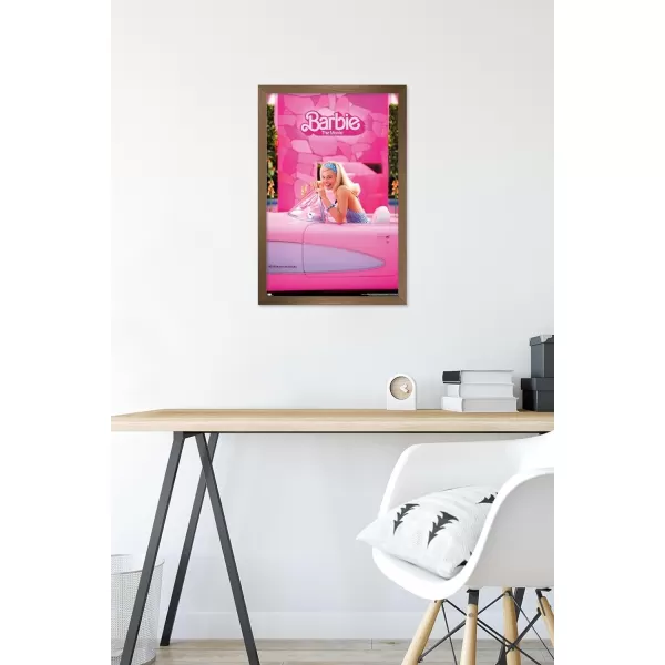 Trends International Mattel Barbie The Movie  Barbie Car Wall Poster 22375 x 34 Unframed Version1472 x 2237 Bronze Framed Version
