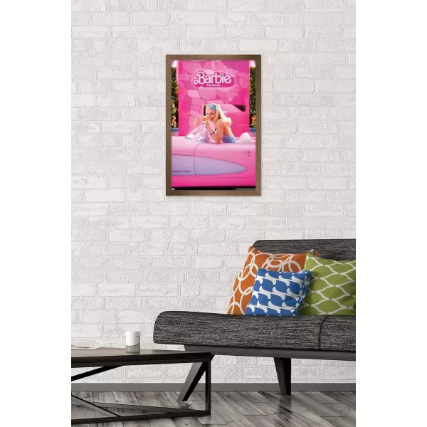 Trends International Mattel Barbie The Movie  Barbie Car Wall Poster 22375 x 34 Unframed Version1472 x 2237 Bronze Framed Version