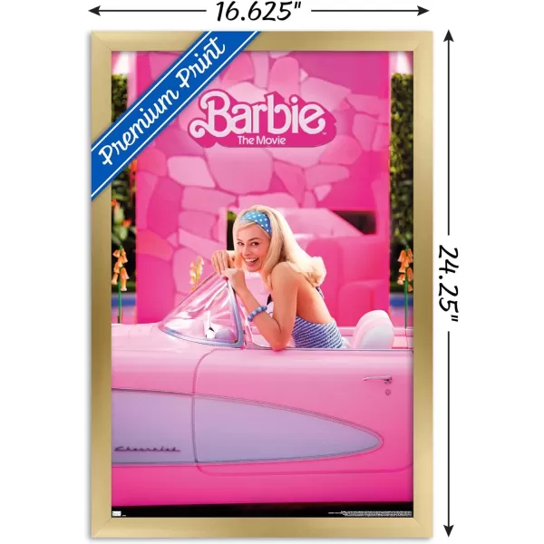 Trends International Mattel Barbie The Movie  Barbie Car Wall Poster 22375 x 34 Unframed Version1472 x 2237 Gold Framed Version