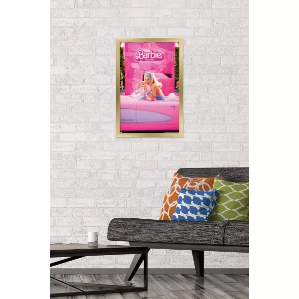 Trends International Mattel Barbie The Movie  Barbie Car Wall Poster 22375 x 34 Unframed Version1472 x 2237 Gold Framed Version