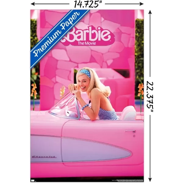 Trends International Mattel Barbie The Movie  Barbie Car Wall Poster 22375 x 34 Unframed Version1472 x 2237 Premium Poster amp Mount Bundle