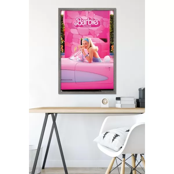 Trends International Mattel Barbie The Movie  Barbie Car Wall Poster 22375 x 34 Unframed Version2237 x 3400 Barnwood Framed Version